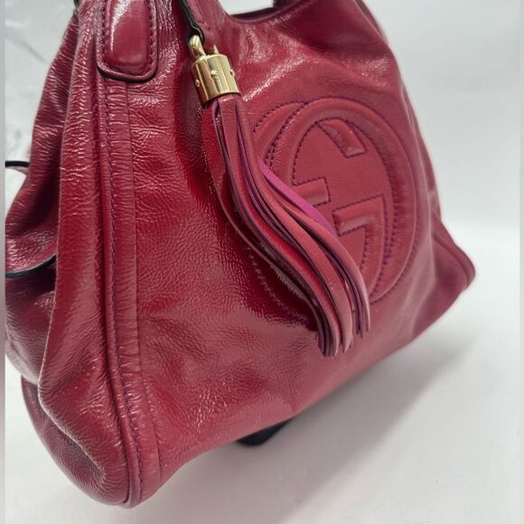 Auth Gucci SoHo Fuchsia Pink Patent Leather Small 2way Convertible Satchel - Picture 9 of 13